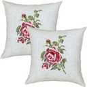 Pillow Covers 18 x 18 Inches Set of 2 Beige Soft Throw Pillow Covers with Red Rose Farmhouse Decoration Exquisite Embroidery Cushion Covers for Home Bed Couch Sofa