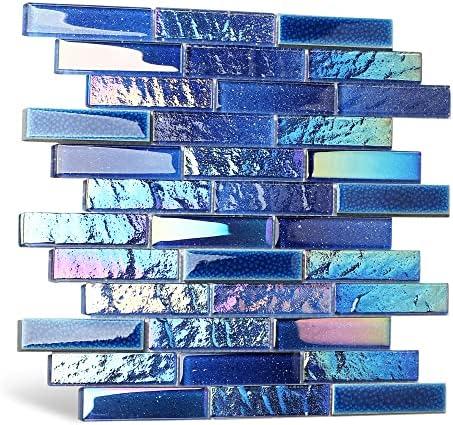 Blujellyfish Blue Glass Porcelain Tile Box of 5 Square Feet Iridescent Starry Sky Backsplash Tile for Swimming Pool Kitchen Bathroom TSTNB18 (5 Square Feet)