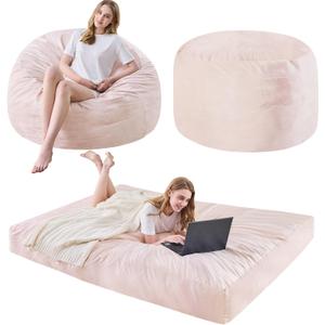 Bean Bag Chairs for Adults - Giant Bean Bag Chair Convertible Bean Bag Bed - Beanbag Chair with Micro Fiber Cover/Furniture Foam Filler - Floor Couch Sofa in Bedroom Dorm Room - Queen Pink
