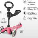 Micro Kickboard | Mini 3-in-1 Deluxe Toddler Scooter for Ages 15 | Ride-On with Removable Parent Push Bar | 3 Wheel Lean-to-Steer Design | Adjustable T Bar | Smooth Ride PU Wheels | Swiss Design
