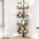 THKVESN Corner Shower Caddy Tension Pole Adjustable 29–124 Inch, 4 Tier Rustproof Shower Organizer Shelf Rack, Quick Installation Bathroom Storage Shower Caddy Corner Pole, Black