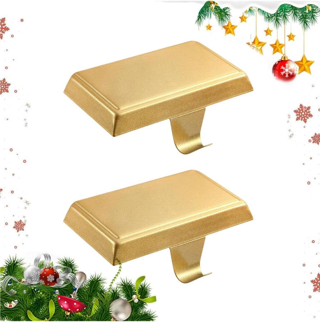 Christmas Stocking Holder Bases - Mantel Stocking Hangers Hanging Hooks for Fireplace Stand Hanger Holder Weighted Hangers for Xmas Holiday Decoration (2Pack Gold, 2)