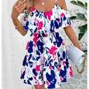 SOLY HUX Women's Boho Floral Print Cold Shoulder Dress Short Sleeve Ruffle A Line Vacation Elegant Mini Dresses Multicolor Floral, X-Large