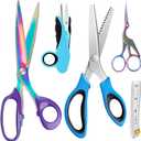 Asdirne Sewing Bundle - Sharp Stainless Steel Scissors, Comfortable Handle, Includes Fabric, Pinking, Embroidery Scissors, Thread Snips, Measuring Tape - 5 Pcs