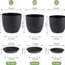 WOUSIWER Plant Pots 10/9/8 inch, Set of 3 Modern Decorative Plastic Planters with Drainage Holes and Saucers for House Plants Indoor Flowers Plants, Black with White Speckles