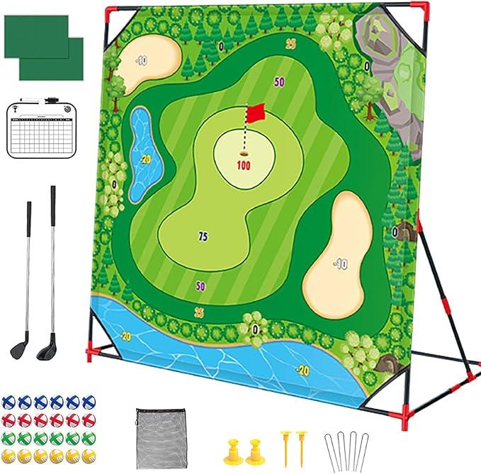 Golf Chipping Game with Stand - 54"x 54" Golf Target Backyard Game Set Includes 24 Sticky Balls, 2 Clubs, 2 Hitting Mats, Portable Golf Game for Chipping Practice for Dads Golfers