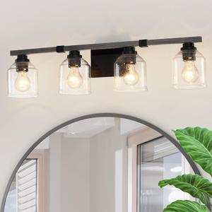 30" Vanity Light for Bathroom,4-Light Black and Gold Bathroom Vanity Light Over Mirror with Clear Glass Shade,Modern Brushed Wall Sconce for Dressing Room,Hallway,Kitchen. (Circle)