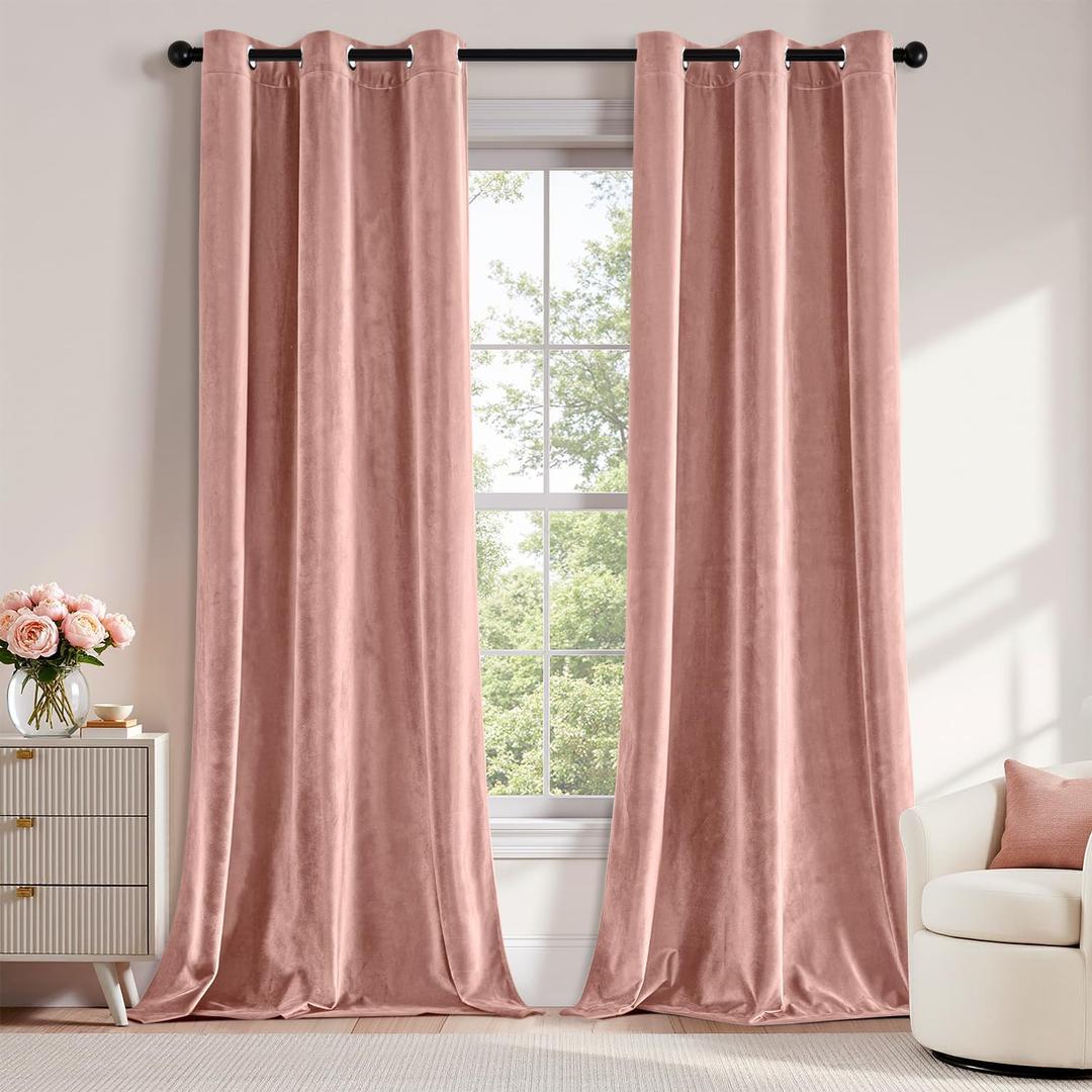ANRODUO Light Pink Velvet Curtains 96 Inches Long for Bedroom 2 Panels | Luxury Room Darkening Curtains for Living Room Privacy, Thermal Insulated Soundproof, Grommet Design, W42xL96