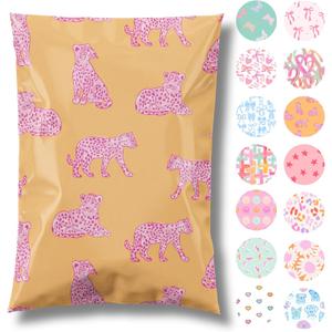 Pretty Package Store 6x9 Designer Poly Mailer 100 Pack Heavy Duty Waterproof Self Seal Shipping Bags for Small Business Large Mailing Envelopes Bulk Tear Resistant Packaging Pink Orange Leopard