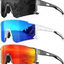 3 Pack Polarized Sunglasses for Men Women, Sports Mens Sunglasses with UV Protection for Baseball Cycling Running (A01-Gray/Ice Blue/Red)