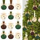 Jenaai 12 Sets 2 Inch Christmas Jingle Bells with Ribbon Green Brown Beige Large Metal Cutout Craft Bells Hanging Ornaments for Christmas Tree Xmas Decoration Crafts Party Favors Stocking Stuffer