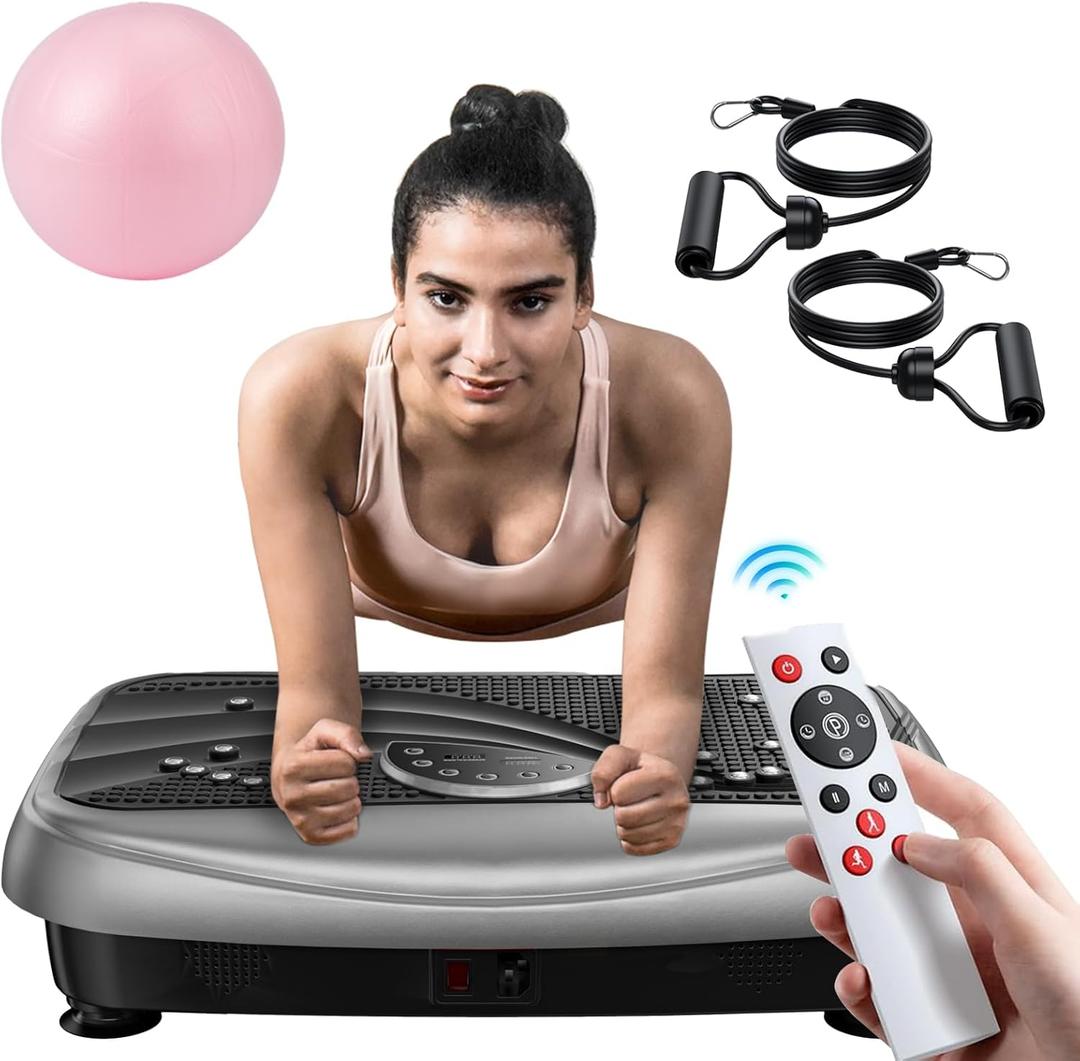 UCIN Vibration Plate Exercise Machine, Vibration Plate for Lymphatic Drainage, 330 Lbs Capacity Whole Body Workout Vibration Platform for Home & Office with Resistance Bands/Pilates Ball (Grey)