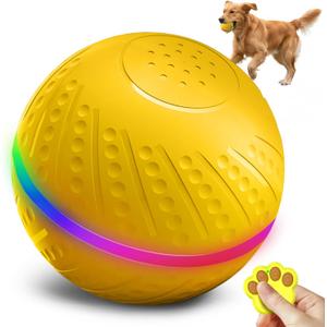 Interactive Dog Toys Ball, 2025 Upgraded 360 Anti-chew Safe Material Remote Control Dog Toy,Motion Activated Automatic Dogs Balls for Medium/Large Dogs (Yellow, with Remote Control)