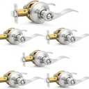 6 Pack Brushed Nickel Door Handles Privacy Door Levers, Heavy Duty Bed and Bath Door Locks Interior Door Knobs, Reversible Keyless Wave Lever Door Handles (Satin Nickel Finish)