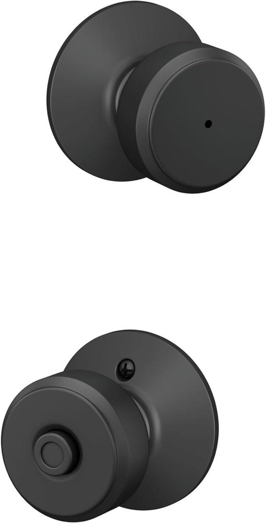 Schlage F40 BWE 622 Bowery Door Knob, Bed & Bath Privacy Lock, Matte Black