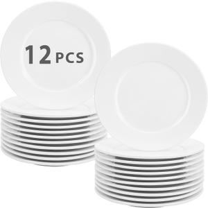 IJRPLM12 Pcs Porcelain Dessert/Salad Plate,Small Appetizer Plates,7 inch Small White Plates,Ceramic Dessert Plate Set,Microwave Oven and Dishwasher Safe