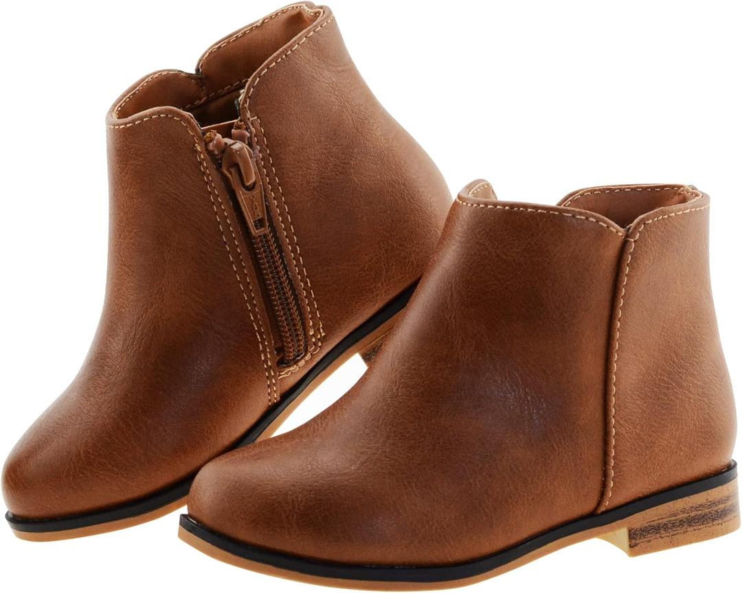 LseLom Girls Ankle Boots for Toddler/Little Kids - Brown, Suede, Zipper, Low-Top, Flat Heel, Casual (2 Big Kid)