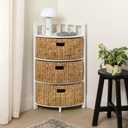 happimess Quart 3-Tier Acacia Wood Corner Cabinet 34", White (14.37"D x 14.37"W x 33.86"H)