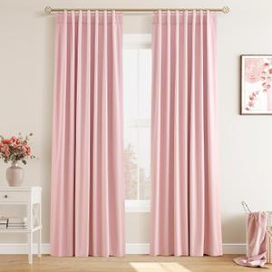 Joywell 100% Blackout Linen Curtains 84 Inch Long for Girls Bedroom Nursery Pink Black Out Curtain Rod Pocket Back Tab Thermal Insulated Drapes for Kids Baby Room Window 2 Panels,52 x 84