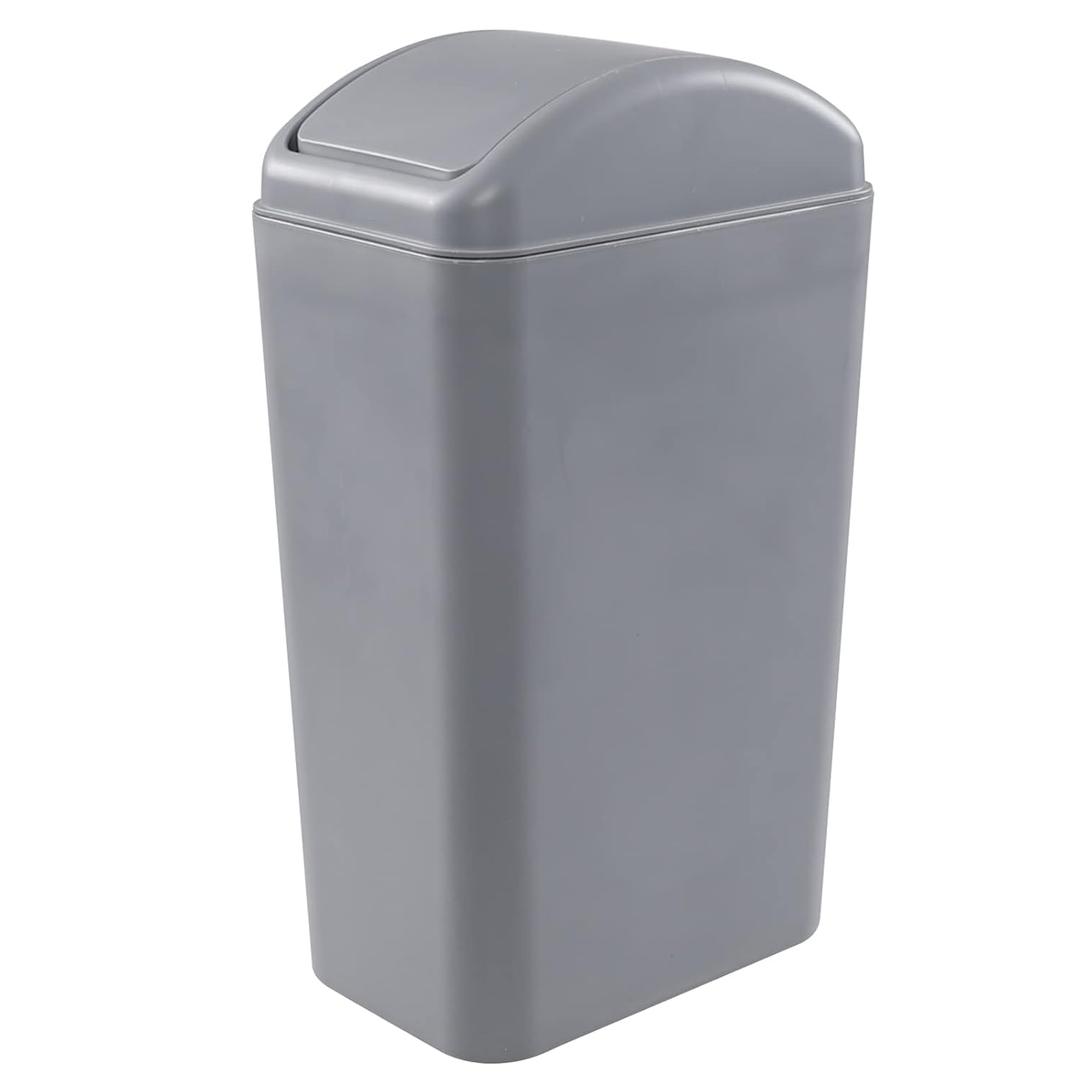 1-Pack 3.5 Gallon Plastic Trash Bin with Lid, Swing Lid Trash Can, Gray