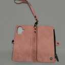 Defencase Compatible with iPhone 16 Case Wallet with RFID Blocking Card Holder for Women and Men, Fashion PU Leather Magnetic Snap Flip Zipper Strap Wallet Phone Case for iPhone 16 6.1", Rose Pink
