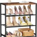 HOMEFORT 4-Tier Shoe Rack Organizer, Shoe Tower for Closet, Shoe Storage Shelf with MDF Top Board, Each Tier Fits 3 Pairs of Shoes, Entryway Shoes Organizer with Sturdy Metal Shelves, Rustic Brown