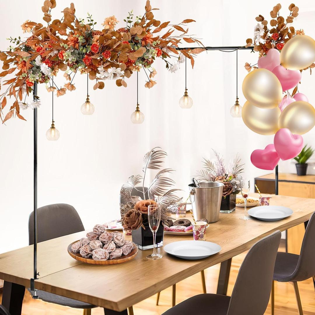 Over The Table Rod Stand with Clamps - Adjustable Tabletop Banner Holder for Party Decor, Balloon Arches, Garland Hanging - Durable Reusable for Weddings, Birthdays, Family EventsBlack