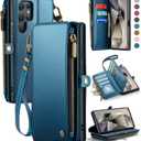 Defencase Compatible with Samsung Galaxy S24 Ultra Case Wallet with RFID Blocking Card Holder for Women Men, PU Leather Magnetic Snap Flip Zipper Strap Phone Case Fit for Galaxy S24 Ultra 5G, Blue