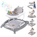 5 in 1 Foldable Baby Walker with Wheels, Music and Lights Bouncer Combo, Rocker, Activity Center for Baby Boys Girls, Adjustable Speed and Height for 6-18 Months (Grey)
