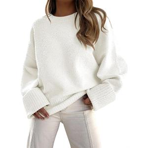 ANRABESS Women's Oversized Sweaters 2025 Long Sleeve Fuzzy Knit Casual Chunky Pullover Sweater Fall Outfits Clothes (Large, White)