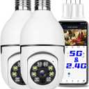 2Pcs Light Bulb Security Camera 2.4GHz & 5G WiFi Outdoor, 1080P E27 Light Socket Security Camera, Indoor 360 Home Security Cameras, Full Color Day and Night, Smart Motion Detection (2PCS, Support 5G)