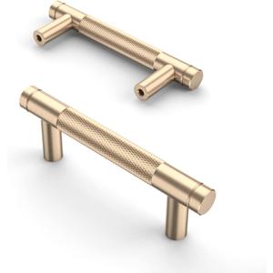 Asidrama 10 Pack 3 Inch(76mm) Gold Cabinet Pulls Knurled Cabinet Handles Cupboard Handles Kitchen Cabinet Hardware for Cupboard Drawer Pulls (3" Hole Center)