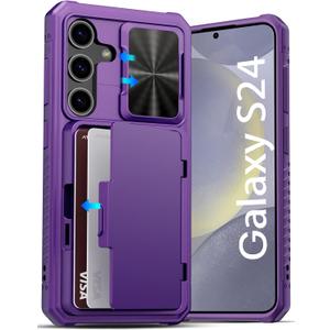 ATATOO for Samsung Galaxy S24 Wallet Case, Built-in Card Holder(Store 4-5 Cards) & Slide Camera Cover, Case for Galaxy S24 6.2", Dark Purple
