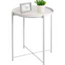 Round Small Side Table, Metal End Table with Removable Tray for Indoor Outdoor, Modern Style Sofa Side Table, Accent Table for Living Room, Bedroom, Balcony, Office (A-Black)