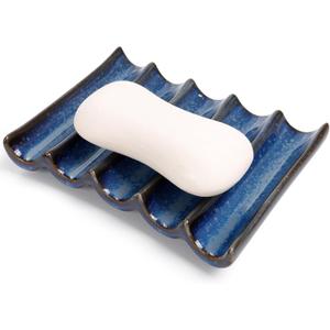 Ceramic Soap Dish, Bar Soap Holder with Self Draining Design, Large Soap Tray for Shower, Sink, Countertop, Bathroom & Kitchen, ANTIS'S HOME (Blue)
