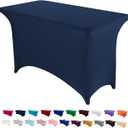 Peomeise 4FT Spandex Table Cover Rectangular Stretch Spandex Tablecloth (Navy,4FT)