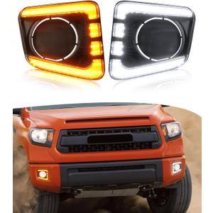 LED Fog Lights Bezel for Toyota Tundra 2021-2014 DRL Daytime Running Lights Amber Turn Signal Fog Lamps Cover