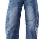 GRAPENT Barrel Jeans for Women Trendy High Waisted Wide Leg Baggy Cropped Relax Fit Stretch Denim Trouser Ankle Pants (Small, Midnight Blue)