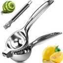 Lemon Squeezer, Fast Effortless Juice Extraction with Large Metal Citrus Juicer, Maximum Yield Heavy Duty Hand Lime Squeezer, Manual Lemon Juicer Press, Easy to Use w/Stainless Steel Zester (Silver)
