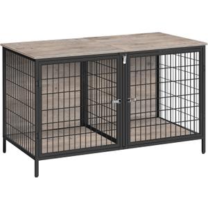 Dog Crate Furniture for 2 Dogs, 43.3" Dog Kennel with Removable Divider, Heavy Duty Wooden Dog Kennel for Small Medium Dog, Indoor Dog Cage End Table with Double Rooms, Greige DCHG1201