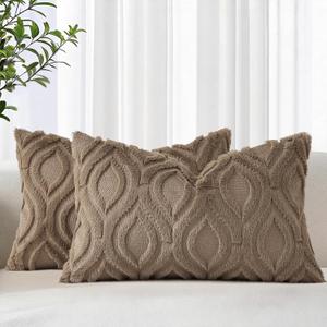 decorUhome Faux Fur Soft Light Brown Throw Pillow Covers 12x20 Set of 2 | Plush Solid Fall Couch Pillow Covers, Accent Modern Farmhouse Neutral Decorative Square Pillow Cases for Sofa Bed Living Room