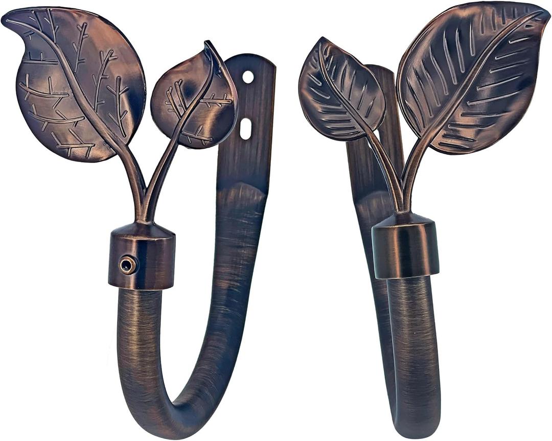 Leaf Curtain Holdbacks Set of 2 Wall Mounted Metal Tiebacks Hook for Decorating Antique Brozen