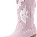 DREAM PAIRS Girls Cowgirl Cowboy Boots Western Fashion Mid Calf Boots, Size 4 Big Kid, Light Purple, SDBO2417K
