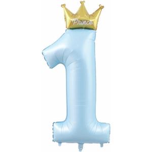 40-Inch Number 1 Balloons Whit Prince Crown, 1st Birthday Decorations for Boys, 1st Birthday Party Balloons, Prince Party Decorations Supplies. (Blue)