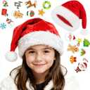 HAOSJINY Santa Hat, Christmas Hat With 20 Diy Holiday Stickers, Santa Hats For Xmas New Year Christmas PartyClassic Red Kids