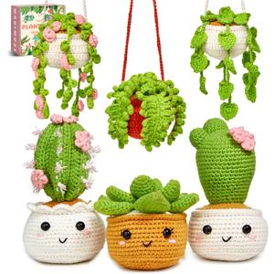 MAGIMUSE Crochet Kit for Beginners, Crochet Starter Kits, Amigurumi Craft Knitting Crocheting Kits with Step-by-Step Video Tutorials, 6 Pack Hanging Potted Plants Family(40%+ Yarn