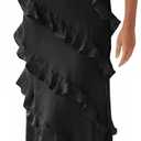 Wenrine Womens Sexy Chiffon Halter Maxi Dress Sleeveless Backless Ruffle Tassel Party Club Dresses (Black) XL