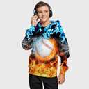 Kids 3D Graphic Hoodie Pullover for Boys Girls, Novelty Unisex Hooded Sweatshirt, Long Sleeve Hoodies for Teen (Medium, Fire Baseball)