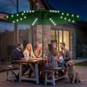 AreShark 11FT Large Patio Umbrella with Solar Lights, Lighted Solar Umbrella with Crank, Outdoor Table Market Umbrellas for Garden, Deck, Backyard, Pool and Beach, Dark Green