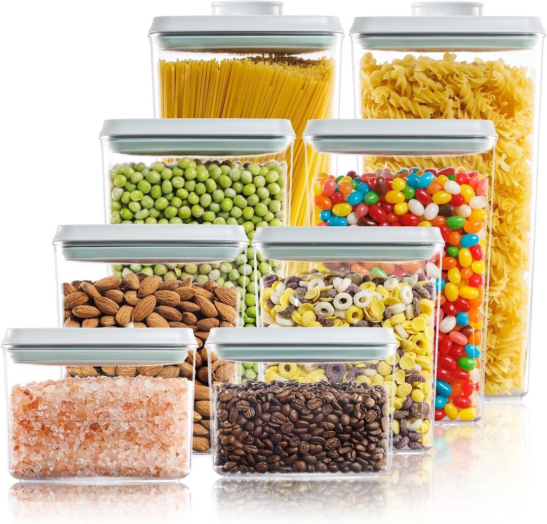 Pop Top Food Storage Containers - 8 Pack BPA-Free Pantry Organizers with Airtight Lids, Food-Grade with Measurement Marks (8 Pcs Assorted Container Set)